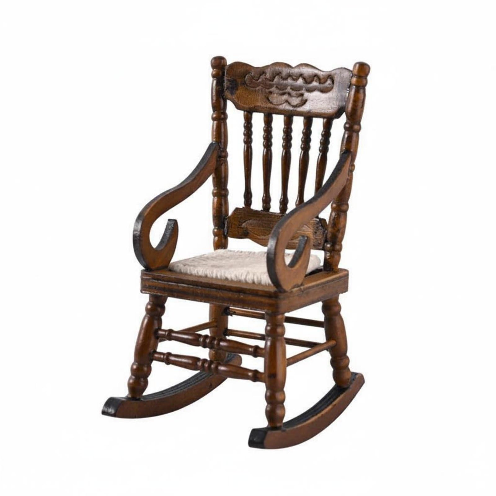 Colcolo Doll Rocking Seat miniature rocking chair dollhouse furniture classic wooden accessory handmade birch prop suitable for hobbyists architectural models DIY miniature decoration, Walnut