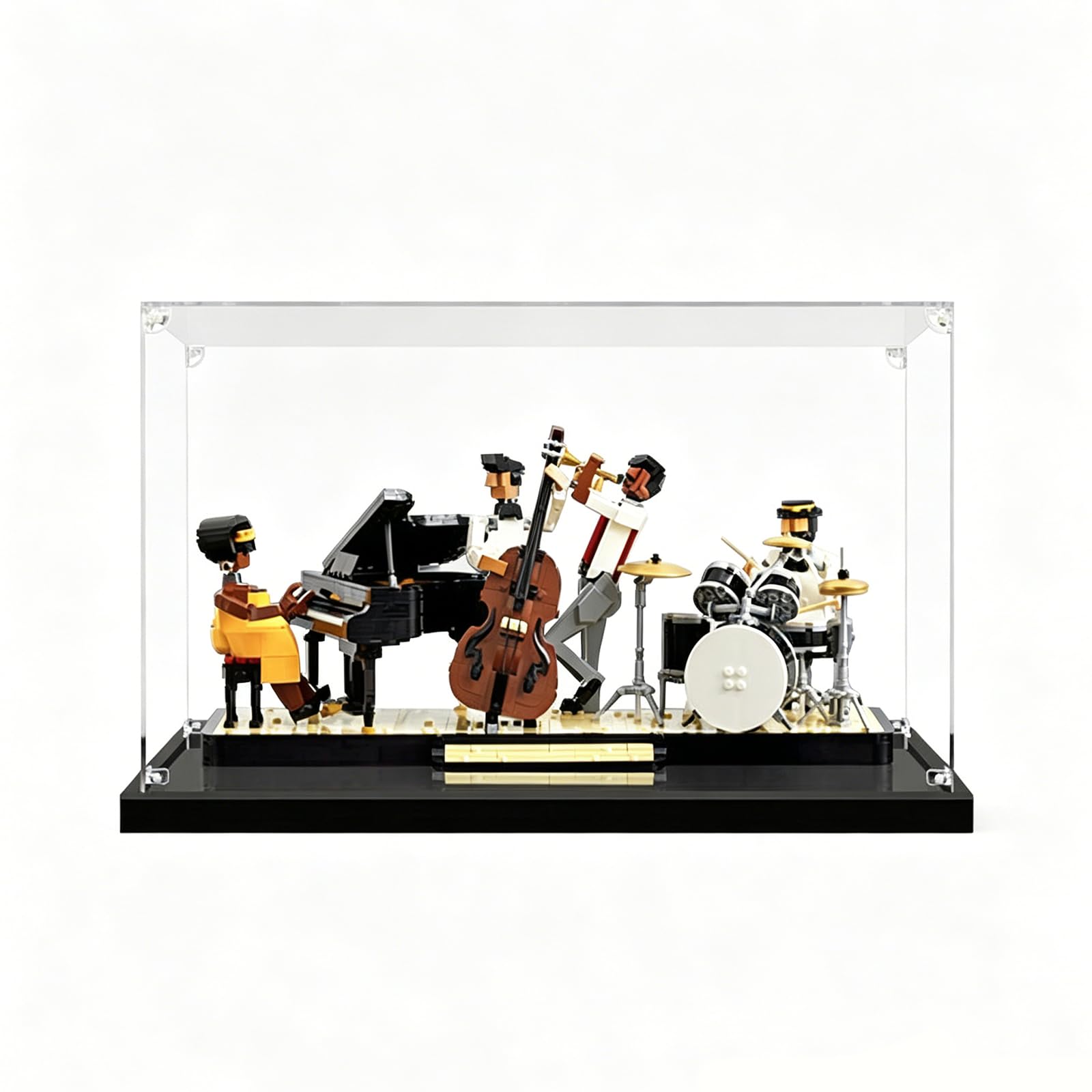 Vetrina per LE*GO 21334 Jazz Quartet, vetrina antipolvere in acrilico trasparente per giocattoli e oggetti da collezione (nera, 2 mm)