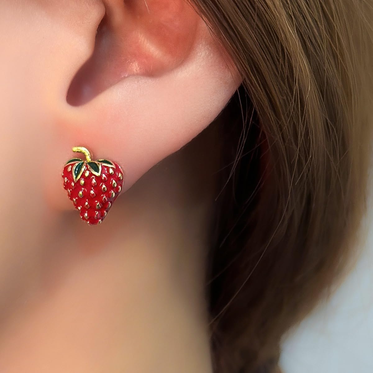 GBAHFY Cute Sweet Red Strawberry Stud Earrings Summer Enamel Fruit Earrings for Women Everyday Party Jewelry - Image 2