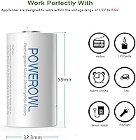 Vista 3 de POWEROWL Baterías recargables D de 10000 mAh de baja autodescarga, NiMH, precargadas, 4 unidades (Recharge Universal)