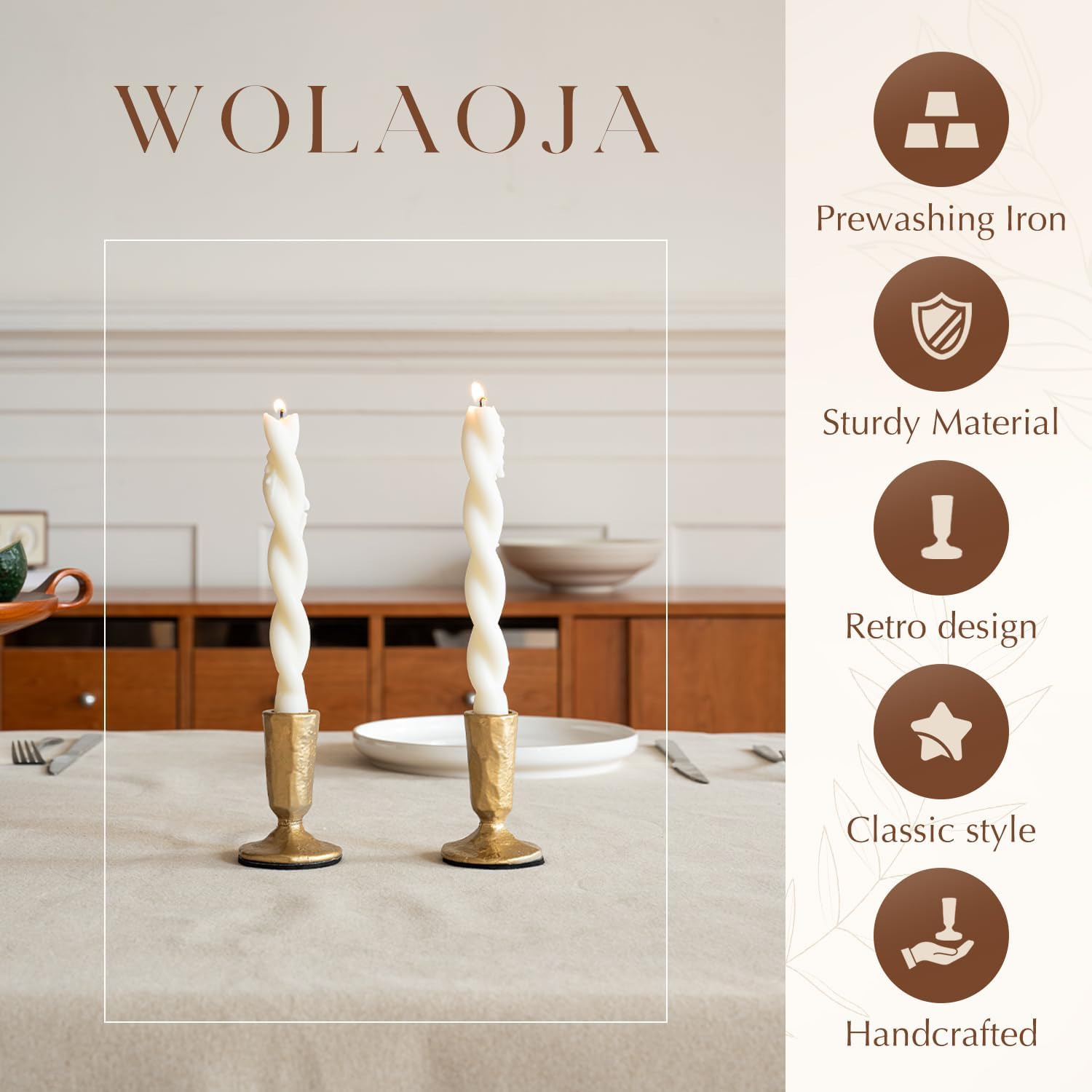 Candle Sticks Holder Decor, Set of 2 Vintage Gold Candle Holders, Modern Decorative Tapered Candlestick Holders Centerpiece for Dining Table Centerpiece, Wedding, Party Decor - Image 3