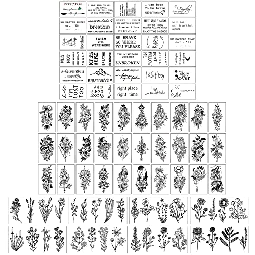 Finduat Realistic Temporary Tattoos Tiny Small Removable Tattoos, 30 Pcs Inspirational Quotes Words Tattoos, 62 Pcs Wild Flower Ink Line Botanical Floral Leaf Tattoo Stickers For Women #TOP21