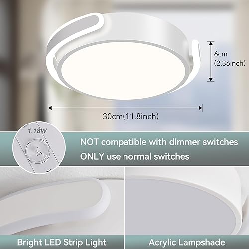Miniatura 3 de ONESMING Lámpara de techo LED moderna, lámpara de techo blanca empotrada, lámpara de techo redonda minimalista de metal para pasillo, entrada,