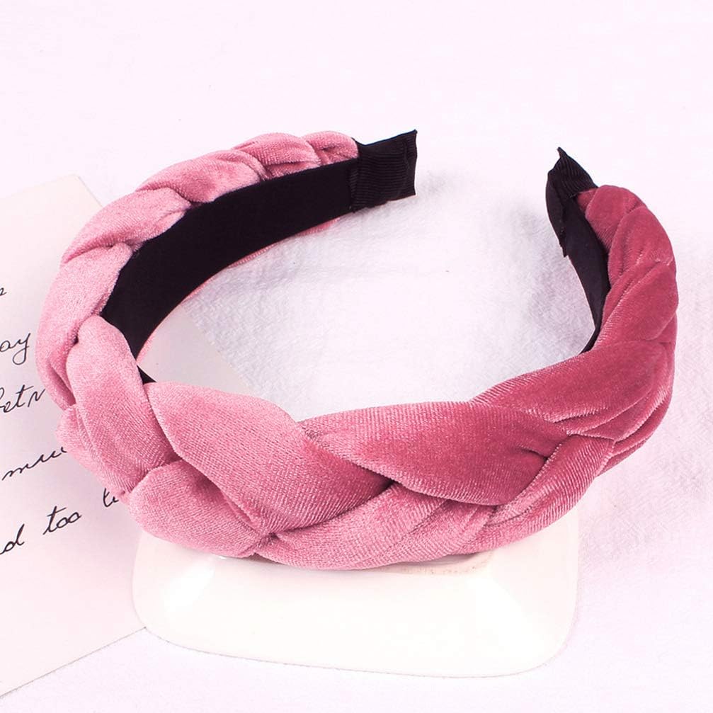 minkissy 4PCS Headbands Velvet Wide Edge Hair Hoop Vintage Twist Headband Cross Knot Hairbands for Women Girls (Black/Pink/Yellow/Green) - Image 3