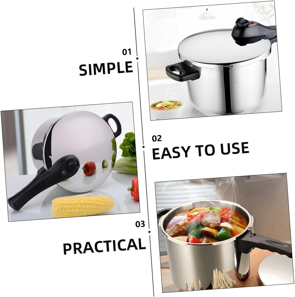 Stainless Steel Pressure Cooker for Home Cooking Asa Standard Pot with Ergonomic Anti-slip Handle Capacity Stew and Steam Pot Compatible with Gas and Induction Stoves