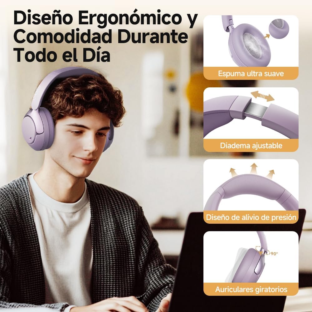 QCY H3 PRO Adaptive ANC Wireless Headphones Over Ear, 50dB Active Noise Cancellation with Multiple Modes, LDAC Hi-Res Wireless Audio, 55H Playtime, Custom EQ via App, Bluetooth 5.4 - Image 7