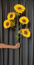 Artificial Sunflower Stem with 5 Blooms | 122 cm Long | Realistic Yellow Faux Sunflower Flower for Home, Office, Wedding, Vase & Festival Décor