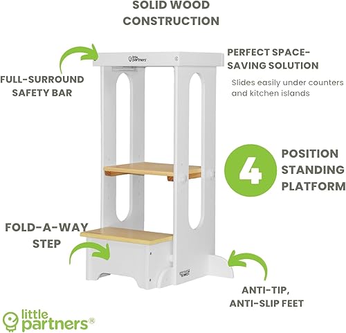 Miniatura 7 de Little Partners Torre Plegable para Niños Pequeños, Torre de Aprendizaje Explore 'N Store Montessori Torre de Cocina de Pie con Plataforma de