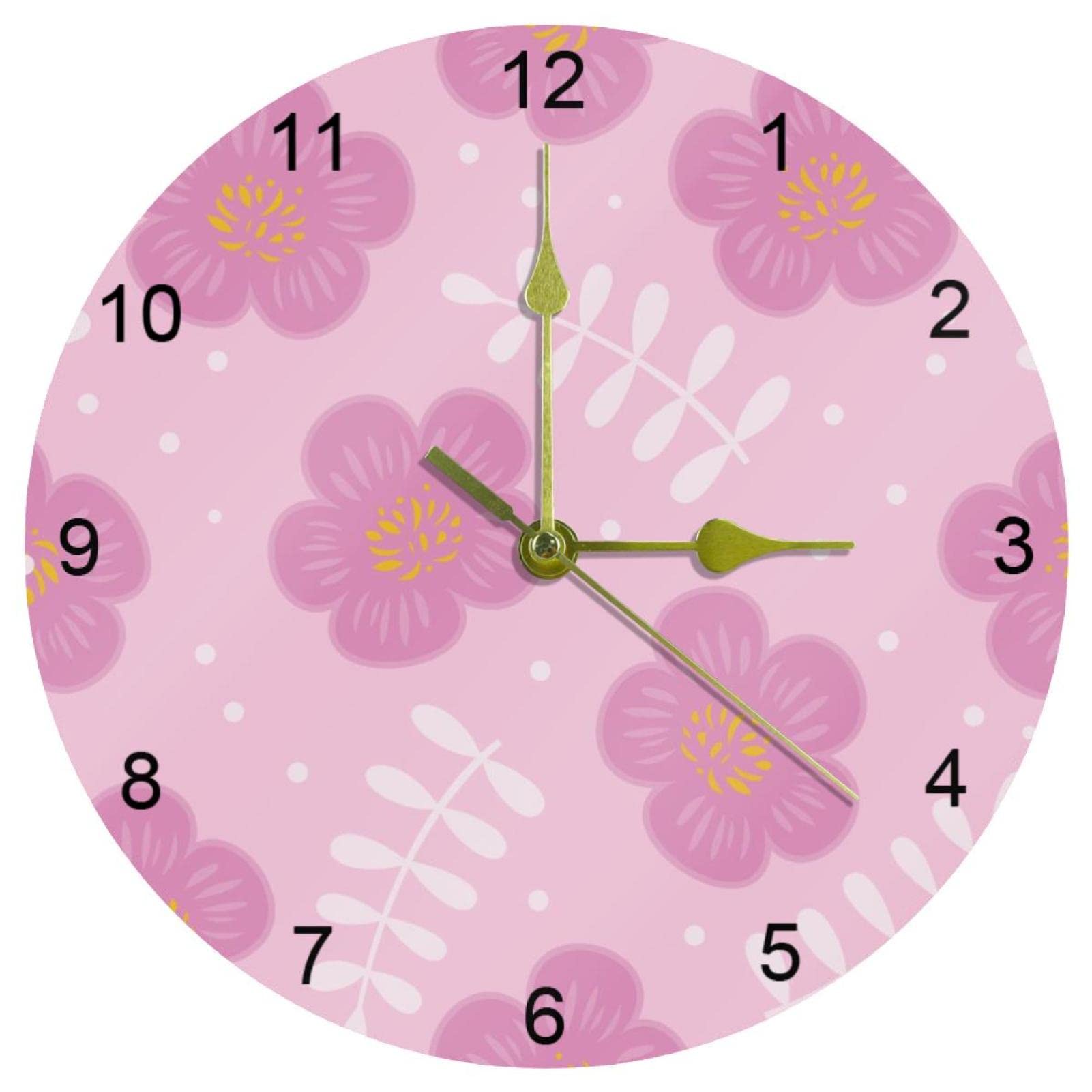 Horloge murale quartz fleurie de 25 cm pour salon et cuisine