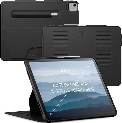 Zugu Case for iPad Air 13 Inch M4 2026, M3 2025 & M2 &/12.9 inch (3rd/4th Gen), Slim Protective Cover with Apple Pencil Charging & Storage, Auto Wake/Sleep, Multiple Viewing Angles (Black)