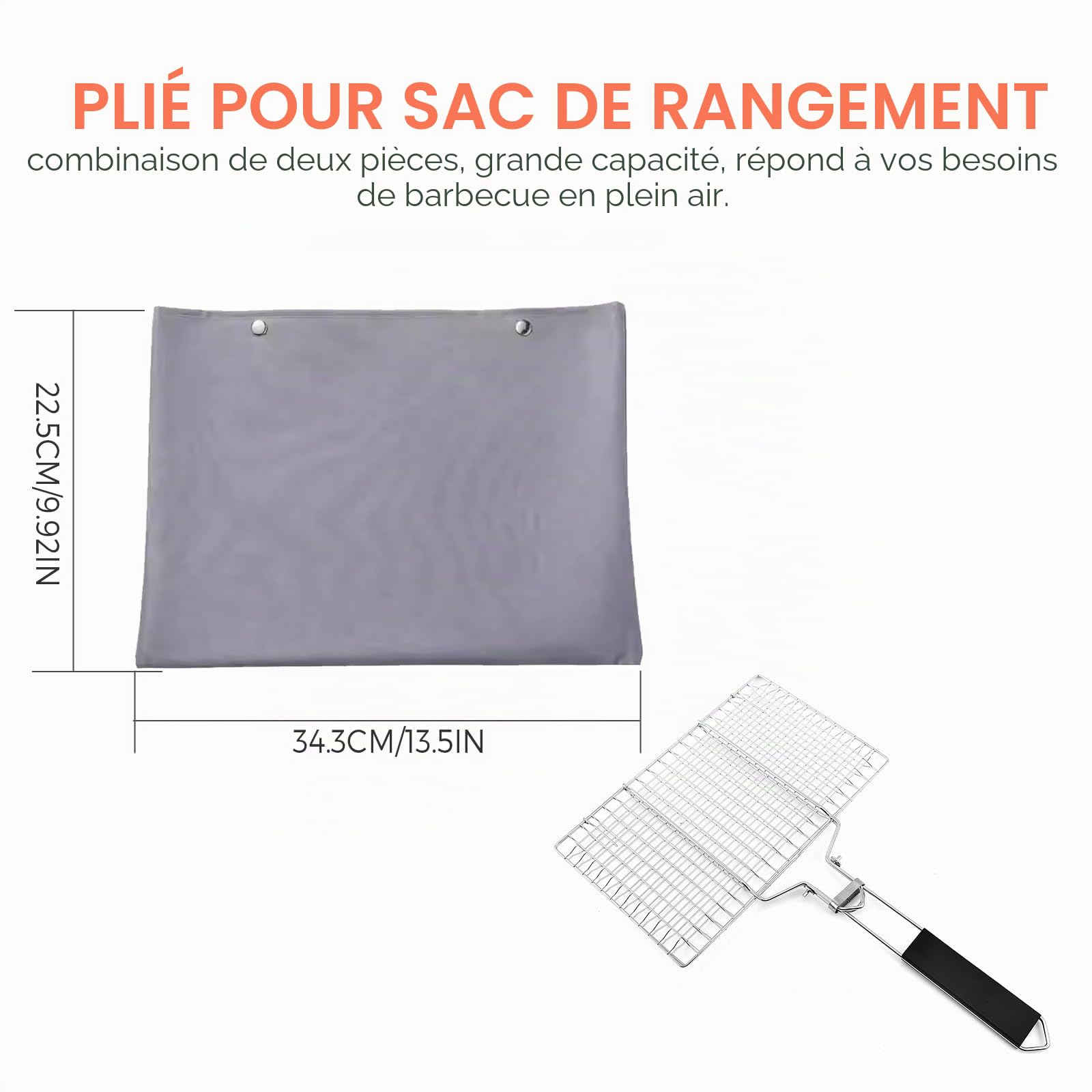 Lot De 2 Paniers De Barbecue Portables, Paniers De Grillades De Poisson Pliables, Paniers De Barbecue Pliables En Acier Inoxydable Avec Poignée En Bois Amovible Pour Poisson Rôti, Brochettes