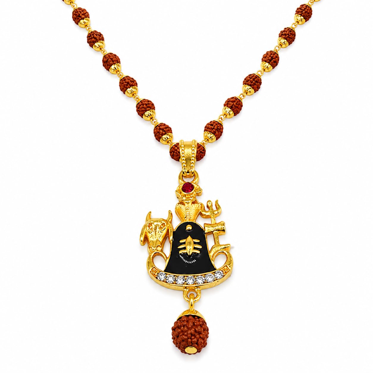 Religious Jewelry Lord Shree Shiva Ji Trishul Pind Nandi Locket Gold and Brown Wood,Brass,Metal Necklace Chain for Men and Women-image-30
