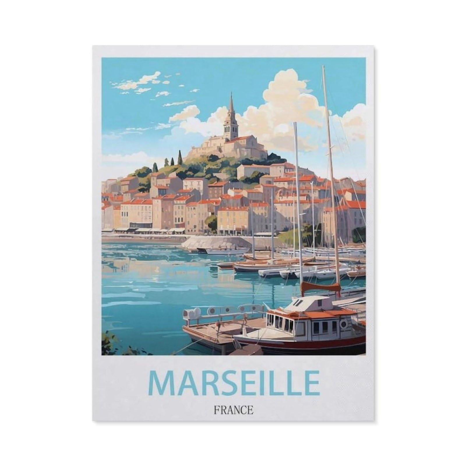 Marseille France，Tin Sign Vintage Retro Metal Wall Decor Decoration Art for Home Garden Kitchen Bar Pub Living Room Office Garage Poster Plaque(20x30cm）8x12 inch-EC96