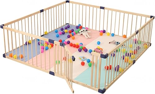 Miniatura 8 de Jolan Corralito para bebés con puerta, valla de madera para interiores y exteriores, corralito de seguridad para niños, valla de gateo, con