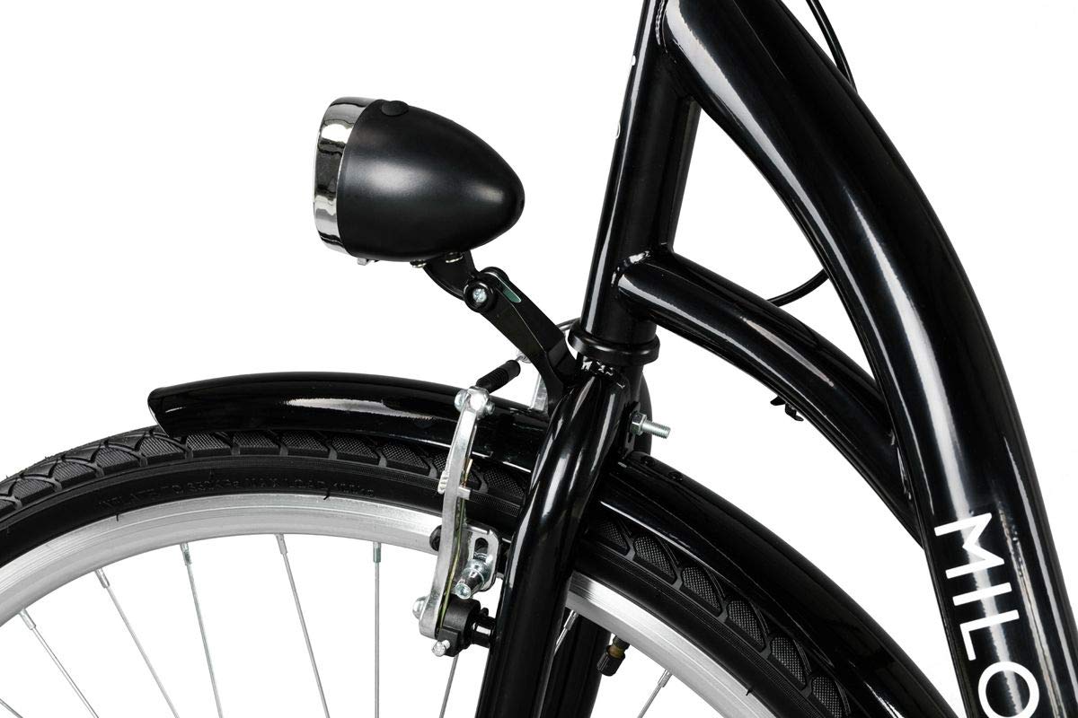 MILORD. 28 Zoll 1-Gang schwarz Komfort Fahrrad mit Korb und Rückenträger, Hollandrad, Damenfahrrad, Citybike, Cityrad, Retro, Vintage Sport & Freizeit