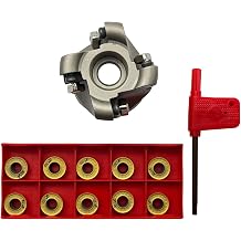 EMRW 6R 50-22-4T Face Mill Cutter Holder with 10pcs RPMT1204 Carbide Inserts, Round Milling Tool for Rough Machining on Milling Machine, Includes T15 Spanner