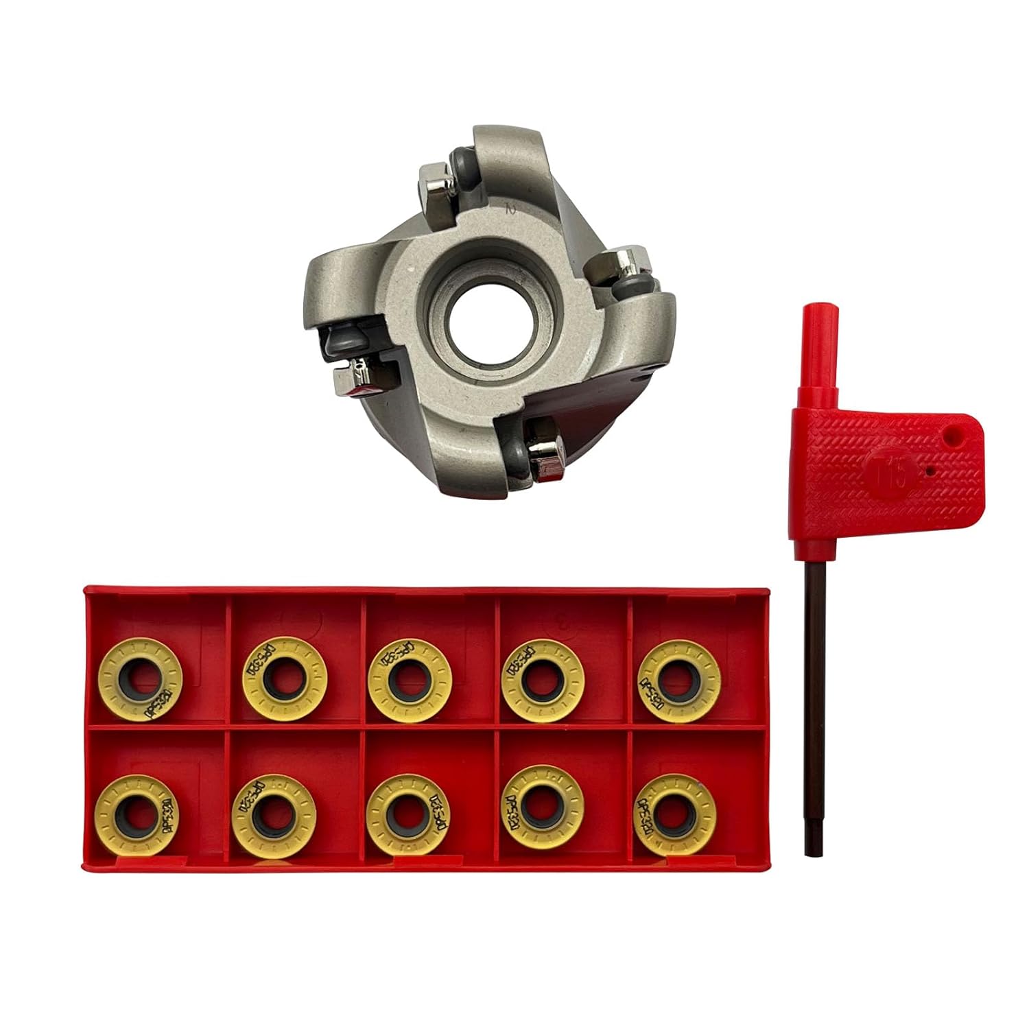 EMRW 6R 50-22-4T Face Mill Cutter Holder with 10pcs RPMT1204 Carbide Inserts, Round Milling Tool for Rough Machining on Milling Machine, Includes T15 Spanner
