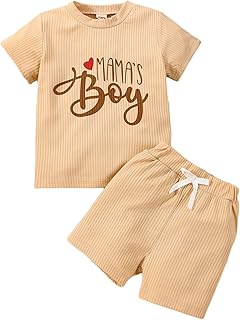 Loalirando Baby,Clothing,Baby Boys 0-24m,Outfits & Clothing Sets Loalirando Toddler Kids Baby Boy 2Pcs Clothes Set Ribbed Letter Heart Print Short Sleeve Crew Neck Tops High Waist Shorts Set