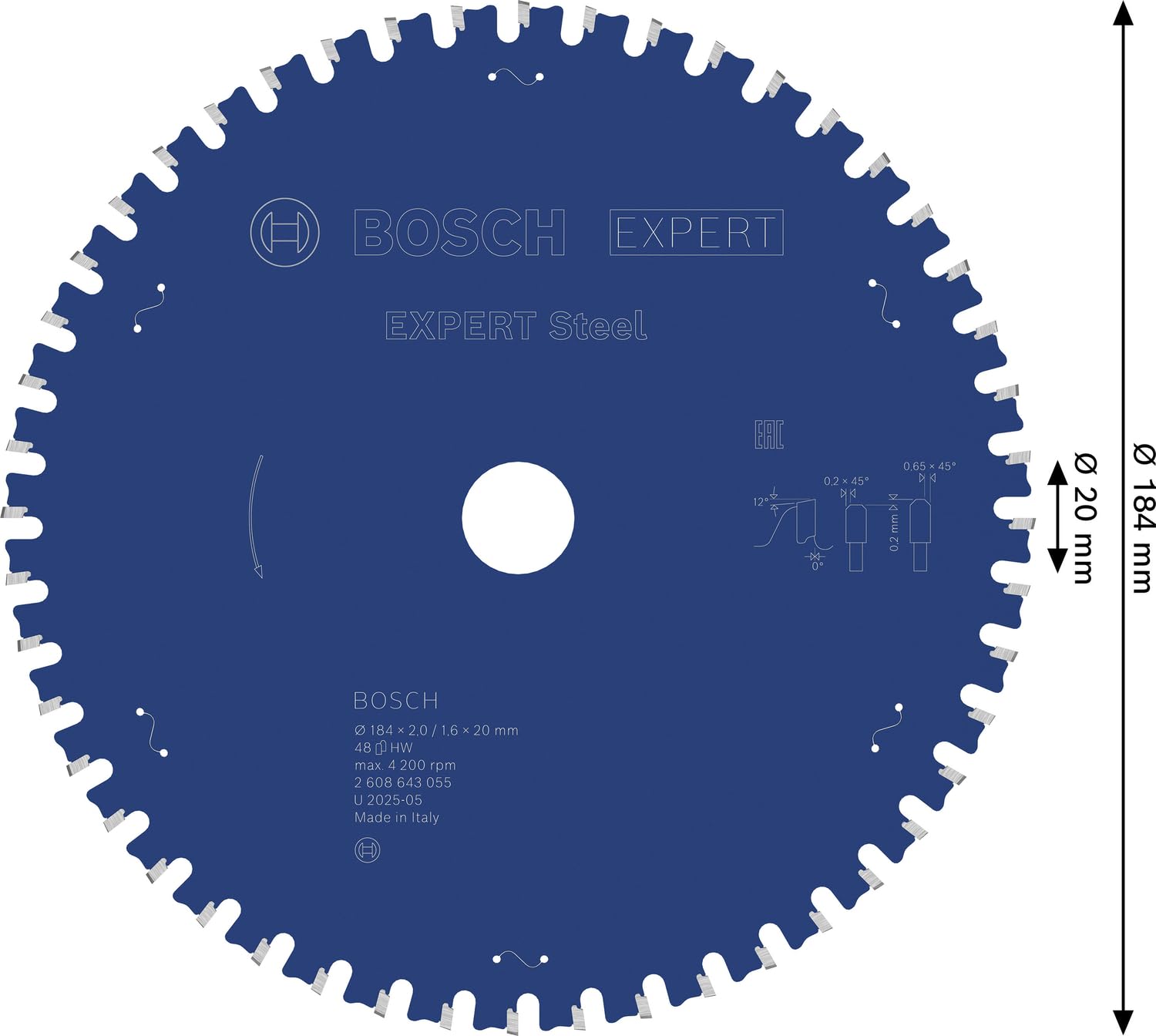 Bosch Hoja de sierra circular Expert for Steel 184 x 20 x 2,0 mm 48