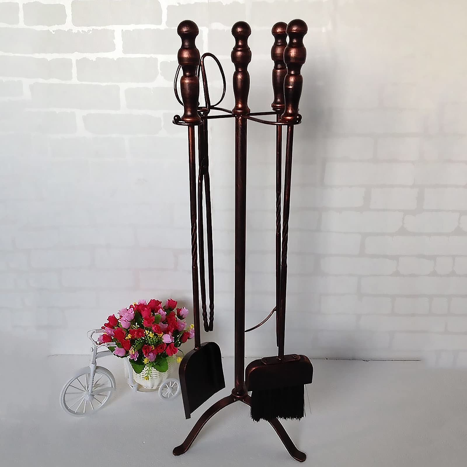 5-teiliges Kaminbesteck Edelstahl - Schaufel, Zange, Besen, Schürhaken