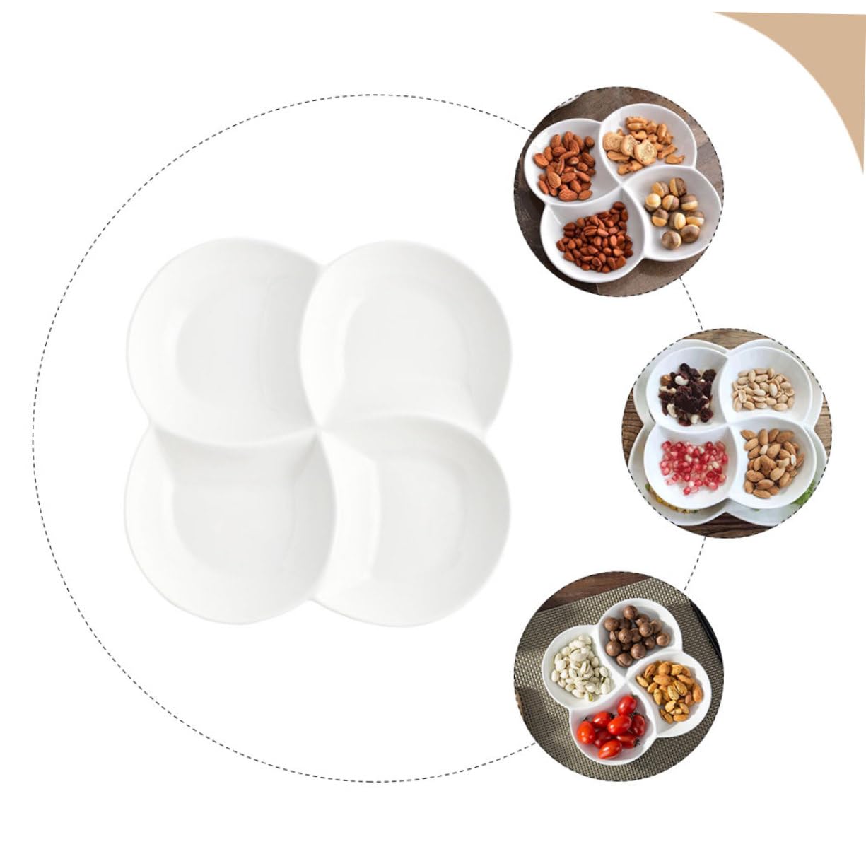 Assiette à Compartiments 4 Sections en Céramique, Surface Lisse