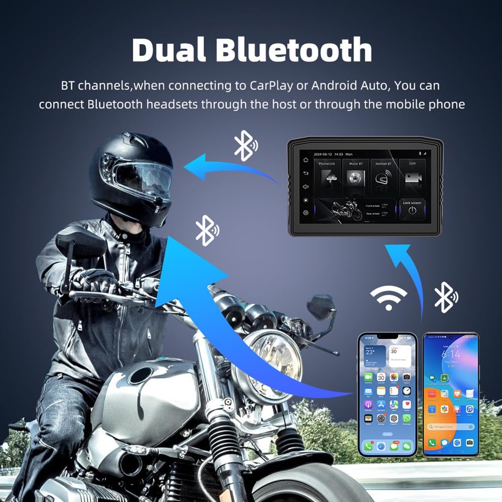 Écran de Navigation de Moto 6,25 Pouces Étanche Affichage Amovible avec DVR Wireless Carplay Android Auto