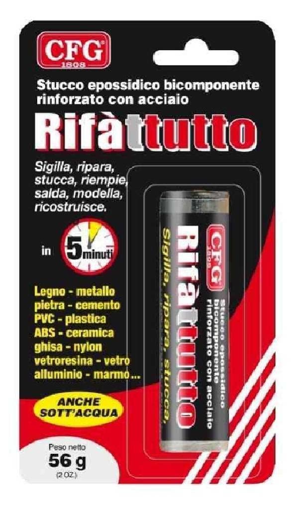 CFG - RIFATUTTO STUCCO EPOSSIDICO BICOMPONENTE RINFORZATO CON ACCIAIO AGISCE IN 5 MINUTI PER TUTTI I TIPI DI MATERIALI