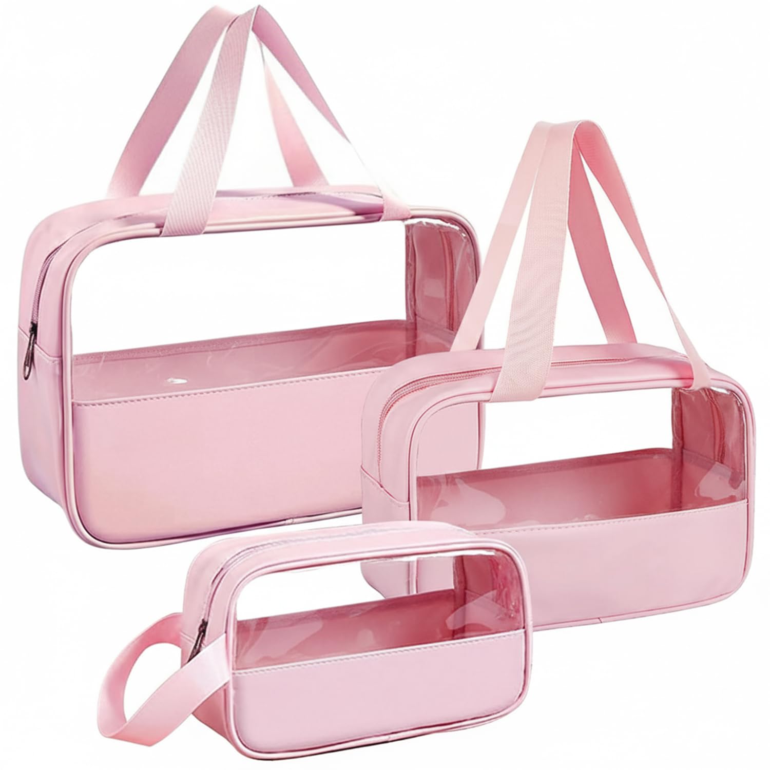 kbs Toiletry Kit Cosmetic Makeup Storage Organizer Clear Styilish Wash Bag Pouch Set of 3 for Travel Luggage Transparent with Metal Zipper Gift for Men Women Girls (Pink)-picture-38