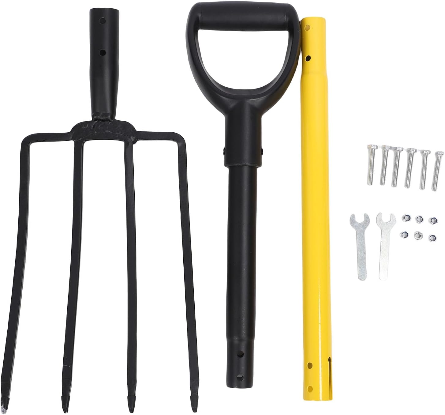 AUNMAS Heavy Duty Garden Fork, 46 Inch 4 Tines Y Grip Iron Versatile Pitch Fork for Gardening Loosening Bedding Digging Composting Spading