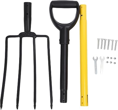 flexman 46 Inch 4 Tines Digging Fork, Multi Functional Heavy Duty Iron Garden Fork, y Shaped Handle Compost Fork, Pitch Fork for Potato Forking, Gardening, Barn Work, Bedding