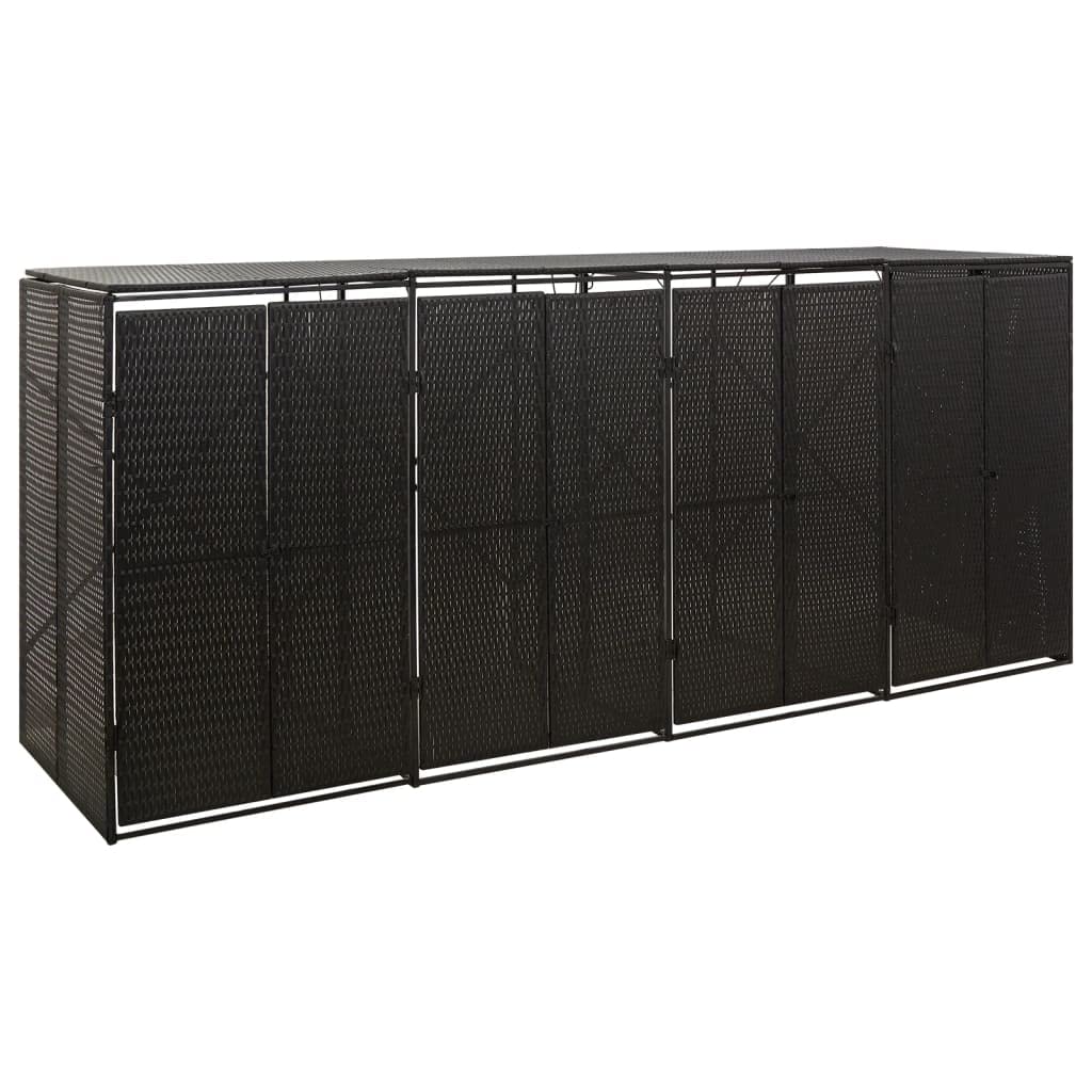 Cache Poubelle Extérieur Quadruple, Abri Rangement de Poubelle Quadruple Noir 274x80x117 cm Résine tressée
