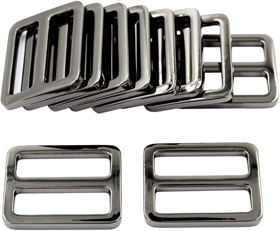 DGOL 10pcs 1 inch Zinc Alloy Slider Tri-glide Buttons Webbing Strap Tri Glide Adjustable Buckle Fasteners (Gun Metal)