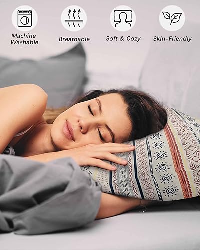 Miniatura 4 de Fundas de almohada bohemias indias tamaño Queen, 2 paquetes de fundas de almohada suaves para cama, fundas decorativas para sofá de cuerpo largo,