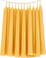 TELOSMA 24 Pack 8 Inch Beeswax Taper Candles - 100% Pure Natural Unscented Dripless, 5 Hour Burn Time, Yellow Bulk