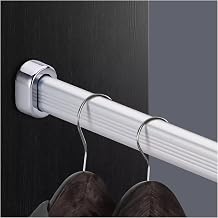 Oval Wardrobe Closet Rod with End Supports 2.0mm Thick Welded Steel,12 to 62 Inches Long Aluminum Alloy Closet Rod Complete Closet Rod Kit Color Silver, Size 5160cm