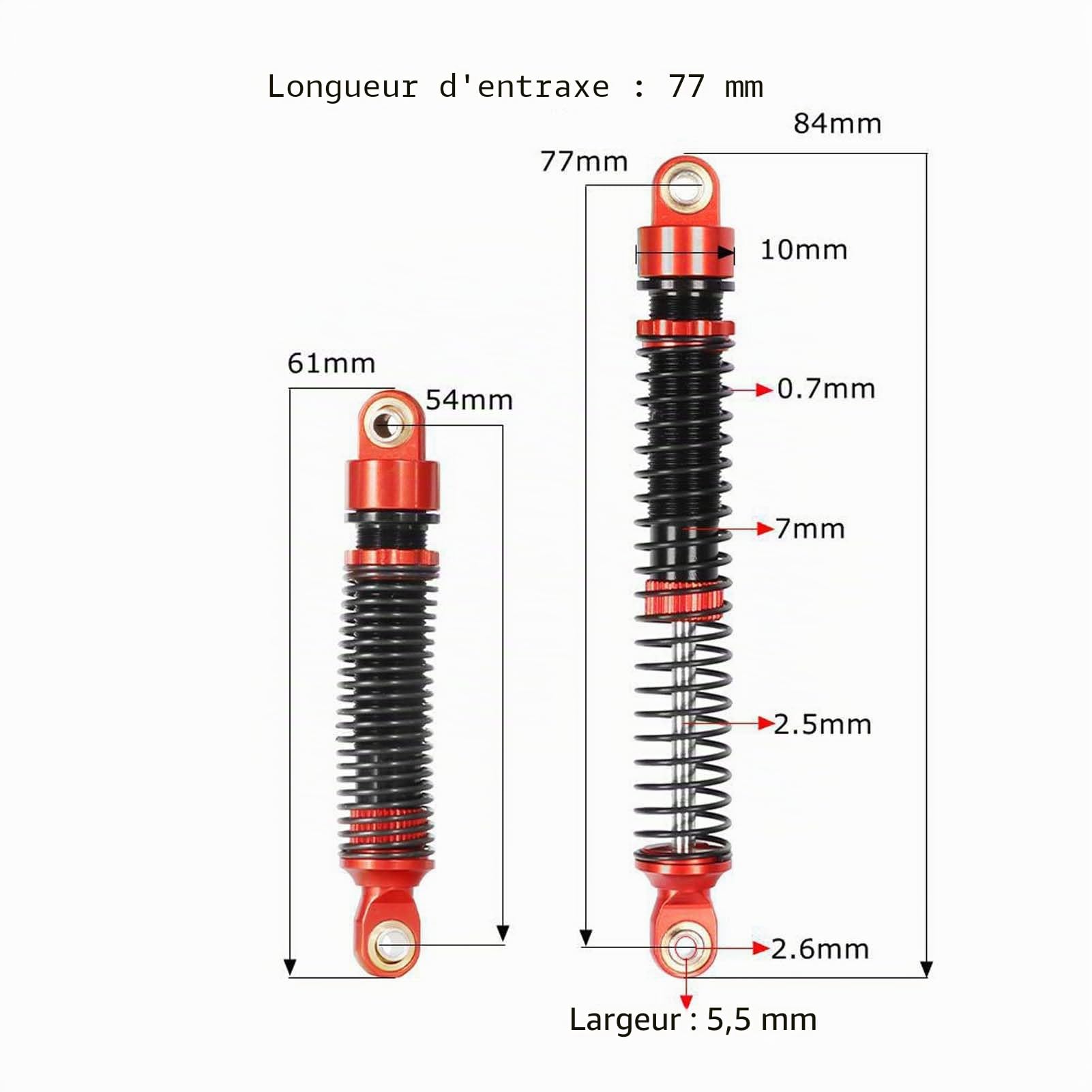 KEEDA 4 pièces Amortisseurs de filetage pour 1/18 RC Crawler TRX4M TRX4MT K10 F150 1/12 pièces de Crawler (Or, 77 mm)