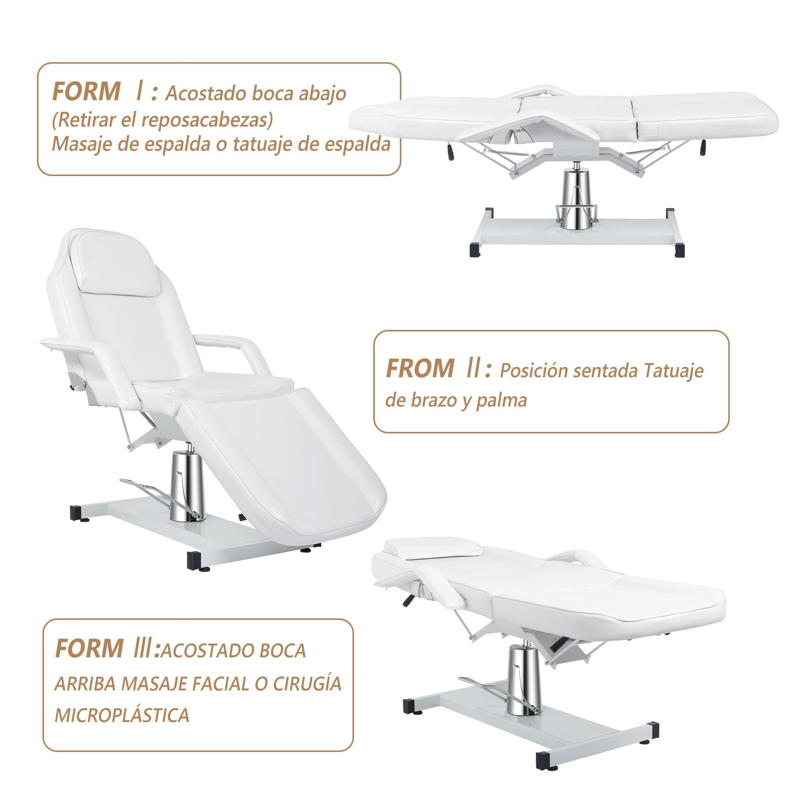 Bonnlo Camilla Masaje Plegable, Camilla Giratoria 360° con Reclinación 65°/Apoyo Pies 45°, Camilla Masaje Profesional Ajustable en Altura (200KG), Cama Rostro/Masaje para Salones SPA (Blanco)