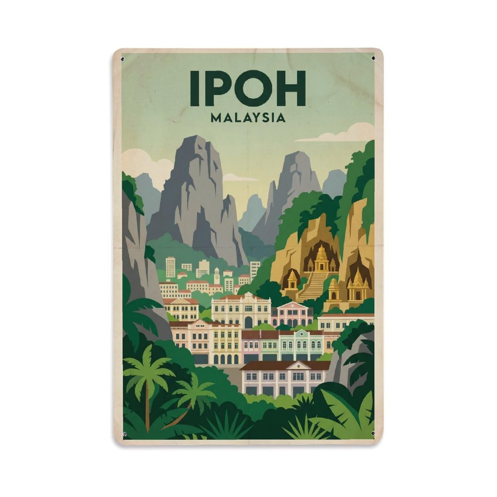 Malaysia Ipoh Travel Retro Metal Tin Sign Plaque Wall Decor for Cafe, Club Bar, Office, Garden Metal Poster 8x12Inch