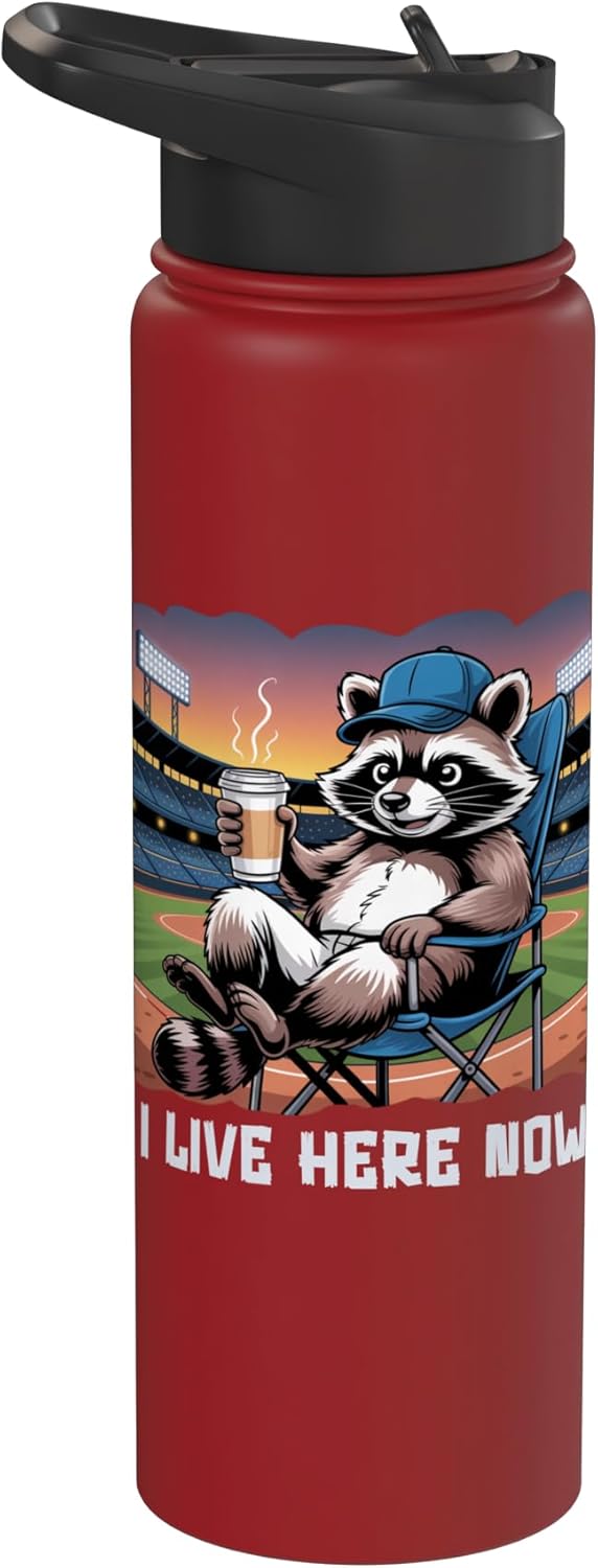 Cute Baseball Mom Racoon Coffee Lover Stainless Steel Insulated Water Bottle