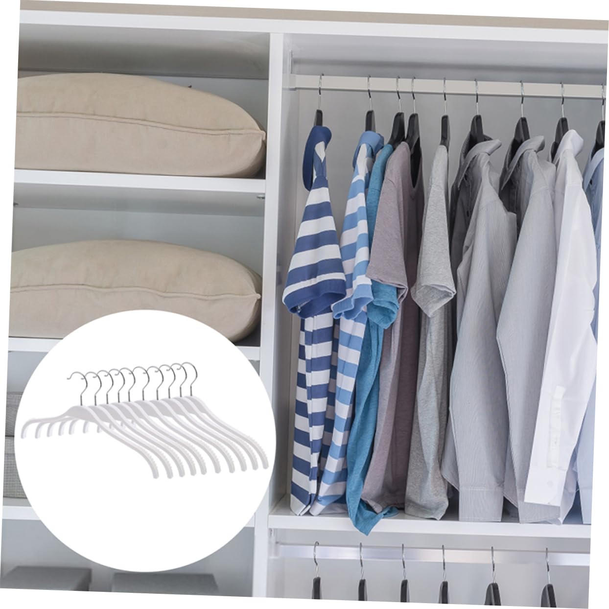 Grucce Antiscivolo in Plastica Bianca, 12 Pezzi, Design Ergonomico e Struttura Robusta in Abs e Acciaio Inox per Armadi e Guardaroba