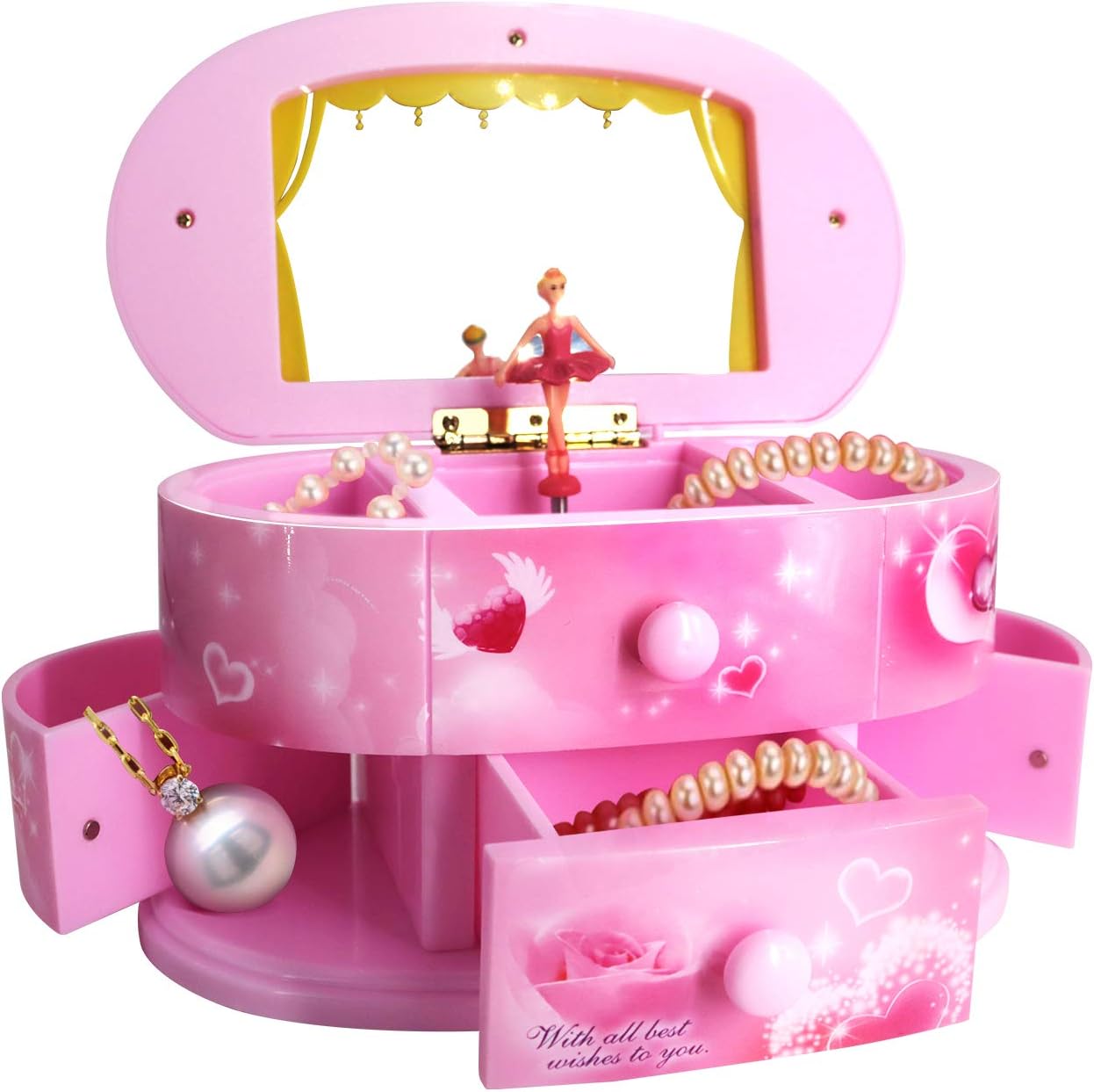 Qulable Girl's Musical Jewelry Storage Box with Drawer and Dancing
