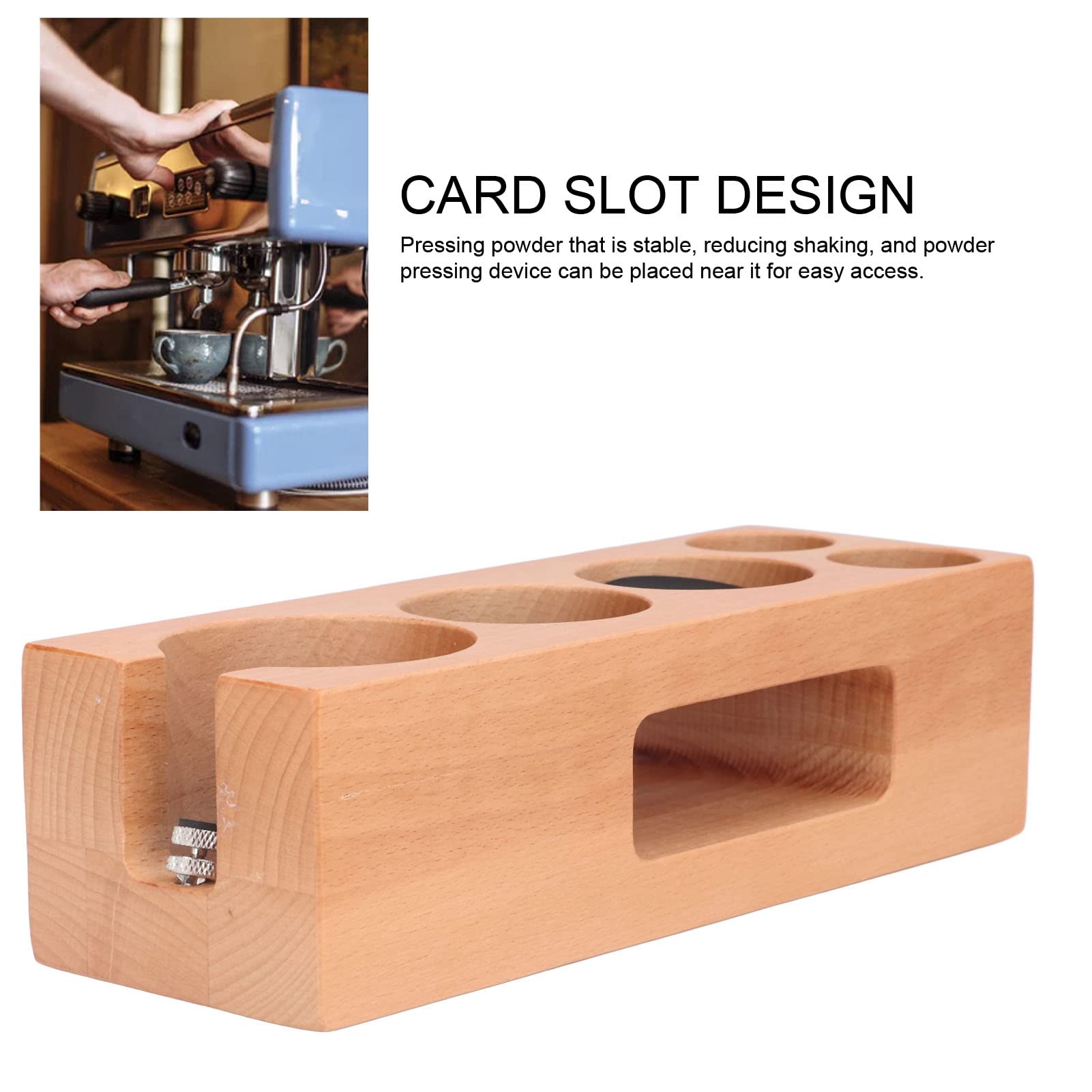 Soporte para prensa de café de madera, base de madera para prensa de café con ranura para tarjeta y base antideslizante para mango de máquina de espresso de 2,3 pulgadas, estación