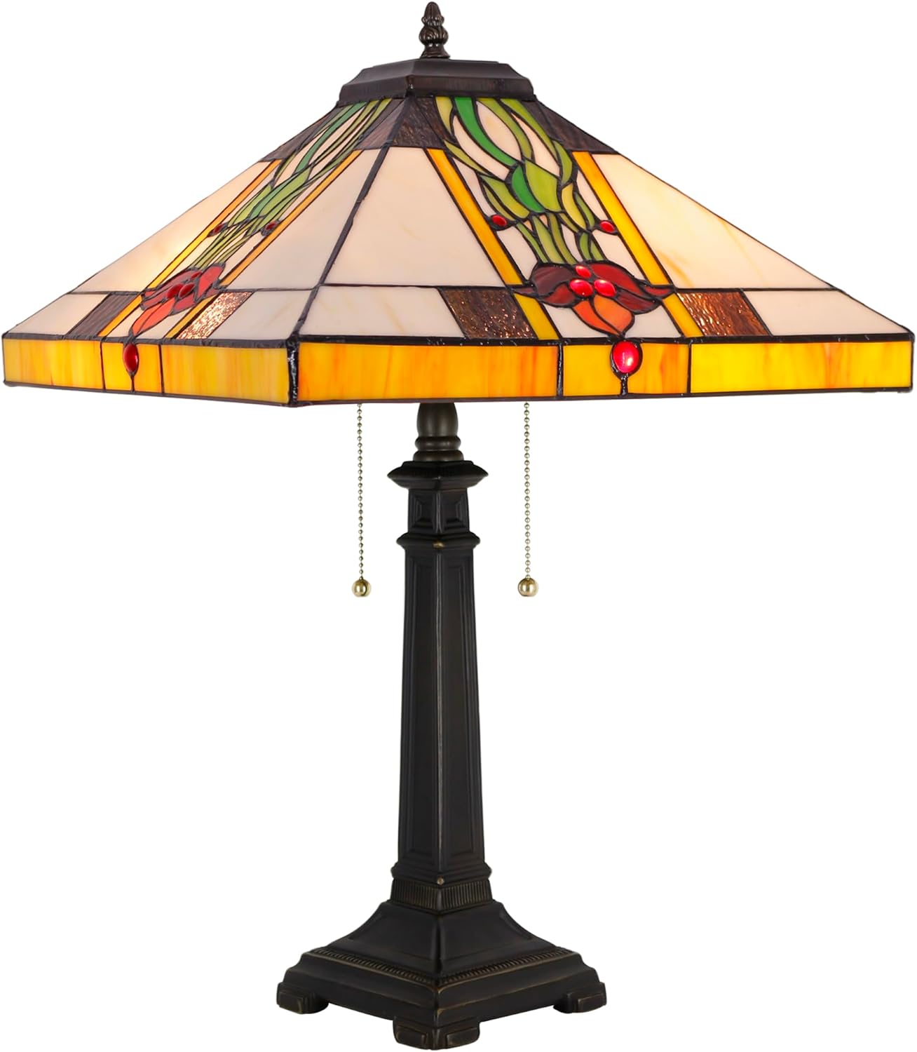 Tiffany Table Lamp Tulip Flower Mission Style Stained Glass 16X16X23 Inches Desk Reading Light for Bedrooms Living Room Study Home Office