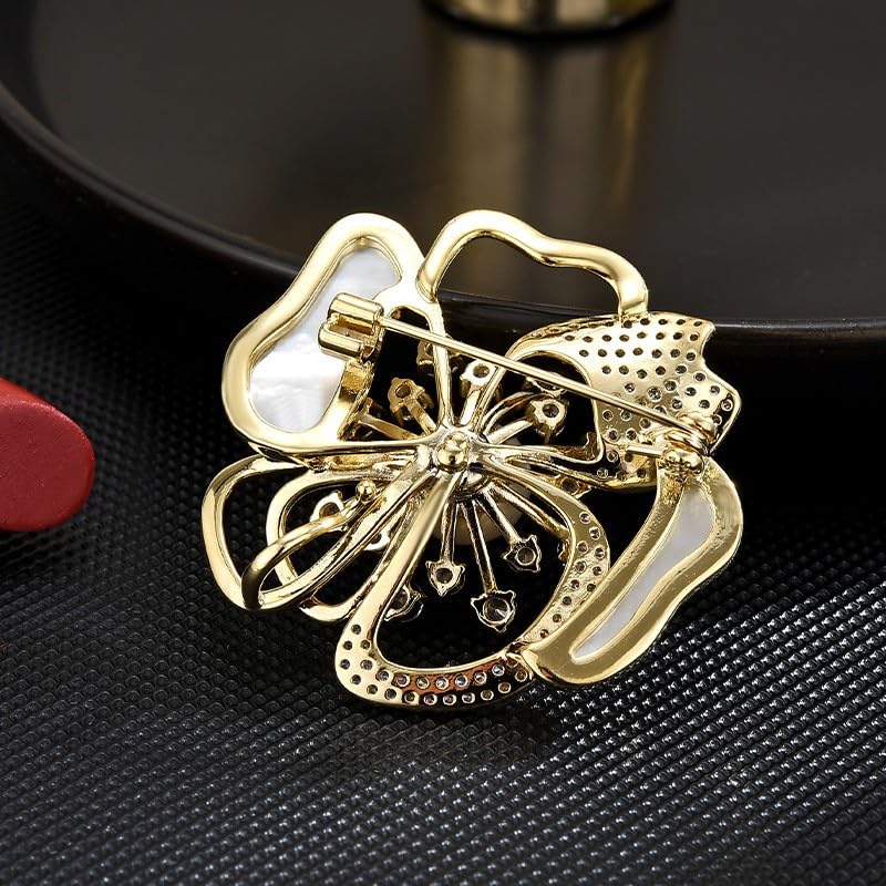 Image of Rhinestone Flower Brooch Austrian Crystal Flower Pin 18k Gold Plated Floral Brooch Lapel Pin Jewelry Mother's Day Birthday Gifts for Mom Wife