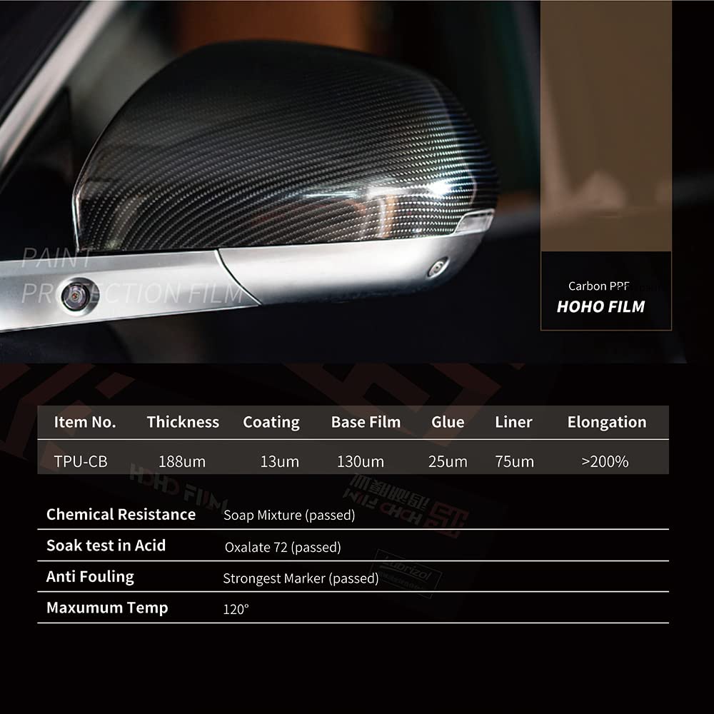 HOHOFILM Film de protection de peinture de voiture en TPU PPF brillant en fibre de carbone noir carbone auto-cicatrisant (152 x 30 cm)