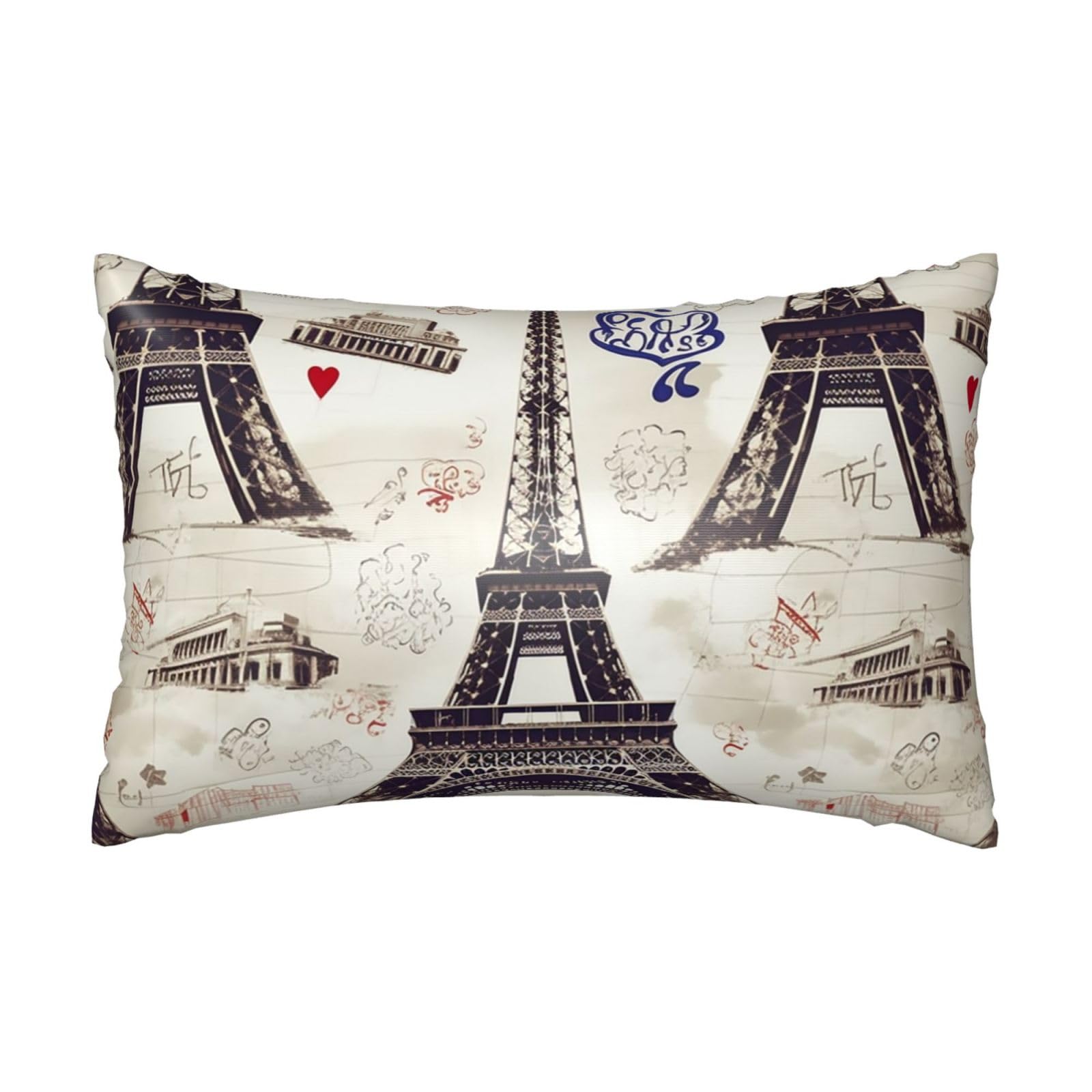 Satin Pillowcase for Hair and Skin,Soft Breathable Silk Pillowcase French Paris Tour Eiffel Tower Cooling Pillow Cover with Hidden Zipper Queen Size Cushion Case for Bedroom Sofa 20”X30”