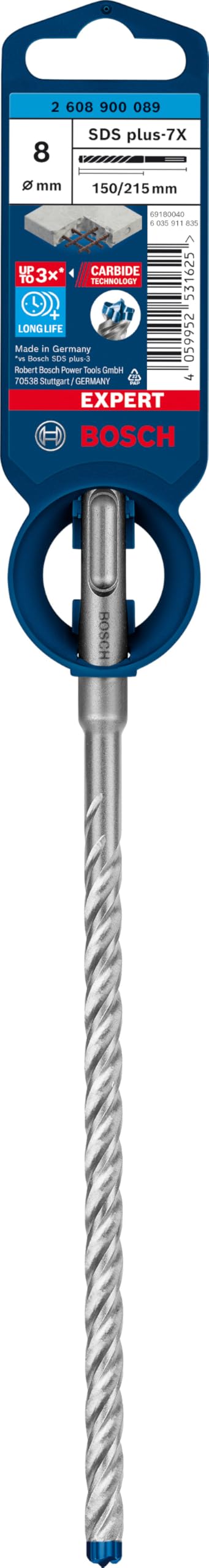Bosch Professional 1x Broca para martillo Expert SDS plus-7X (para Hormigón armado, Ø 8.00 x 215 mm, accesorios Martillo perforador rotativo)