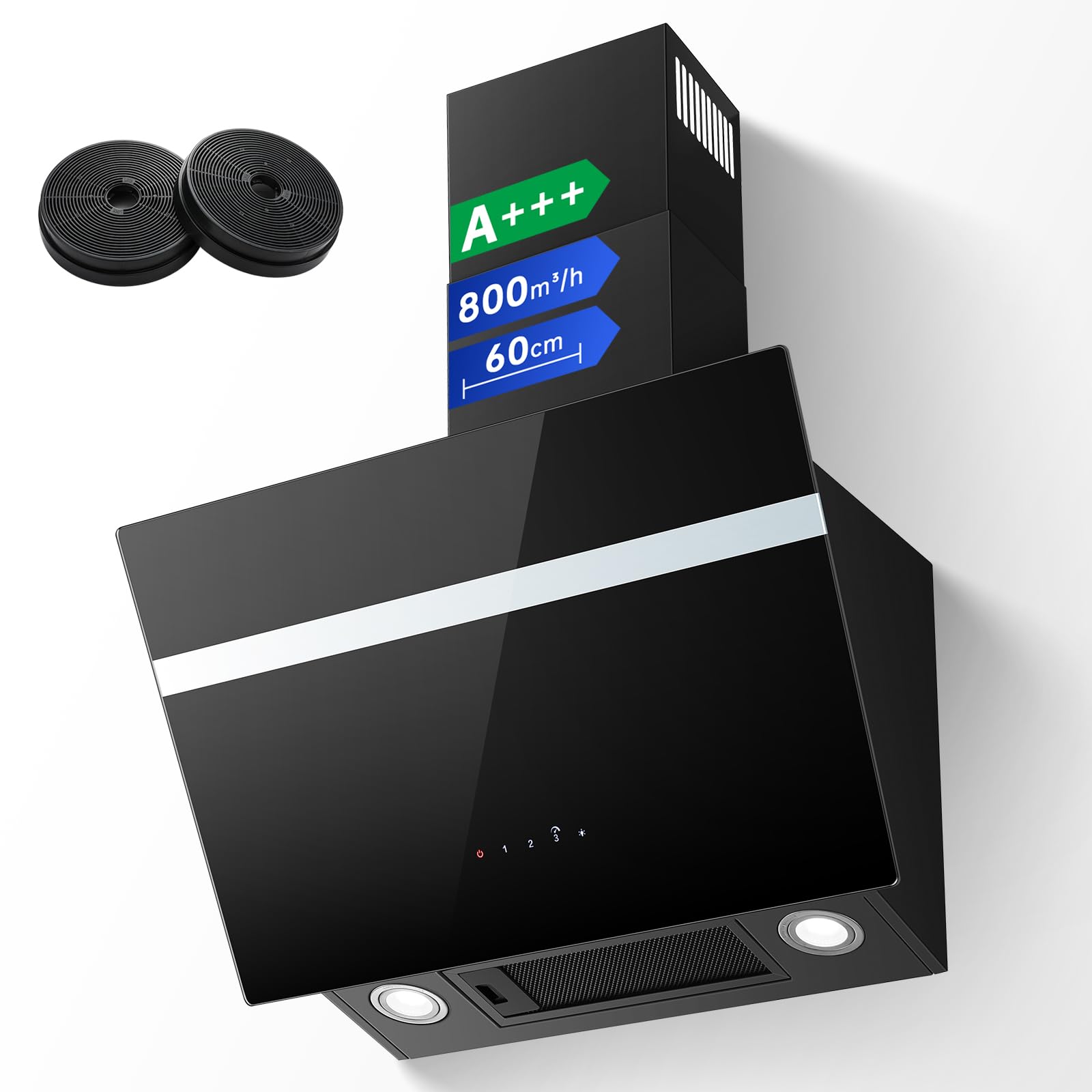 TopStrong Campana Extractora 60 cm, 800 m³/h Campana Cocina Decorativa 60 cm con Filtro Carbono, Clase A+++, Evacuación al Exterior & Recirculación Interna, Bajo Consumo, 3 Velocidades con Booster