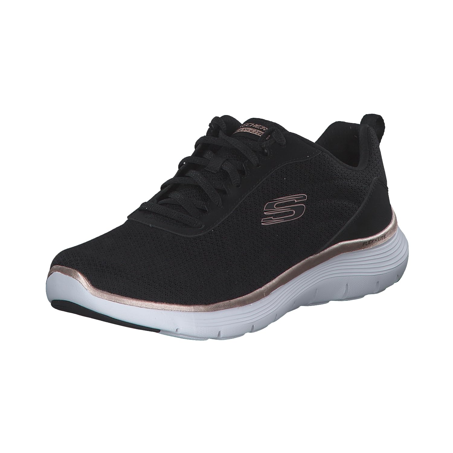 Skechers Women's Black,Rose Gold Flex Appeal 5.0 - Uptake Sneaker In Black/Rose Gold | Textile/Synthetic, Vegan, Machine Washable