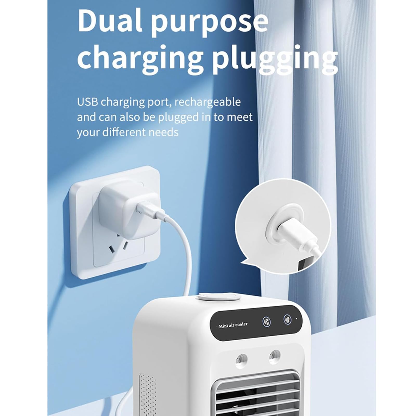 Glacier Breeze AC Mini Air Cooler: refrigeratore evaporativo portatile da 500 ml con nebbia di ghiaccio, raffreddamento 10H, ricaricabile tramite USB e ventilatore da scrivania per casa